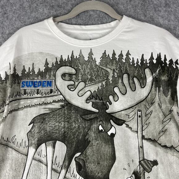 Nordic Sweden Moose Shirt Adult XXL Graphic Print Logo Embroidery Tee T-shirt - Picture 2 of 13
